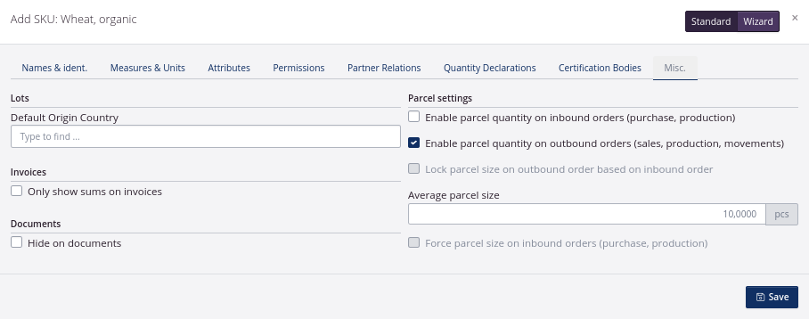 UoM setup parcel size outbound