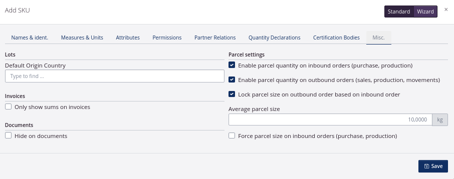 UoM setup lock parcel size inbound outbound