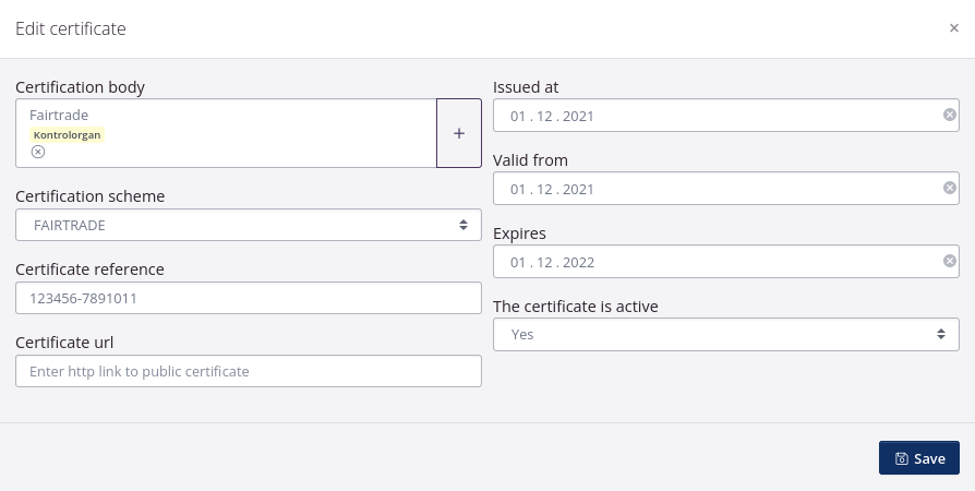 Certificate example