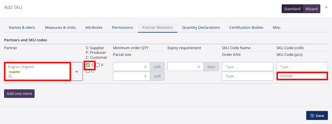 Partner relations SKU number