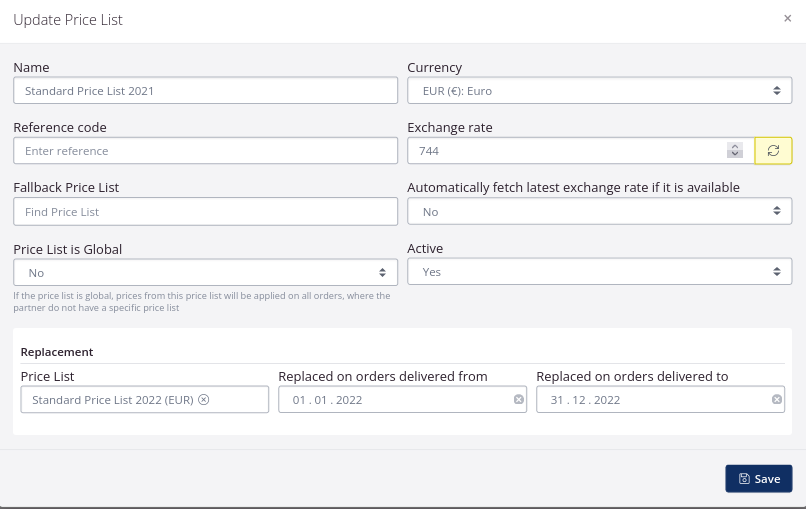 example price list