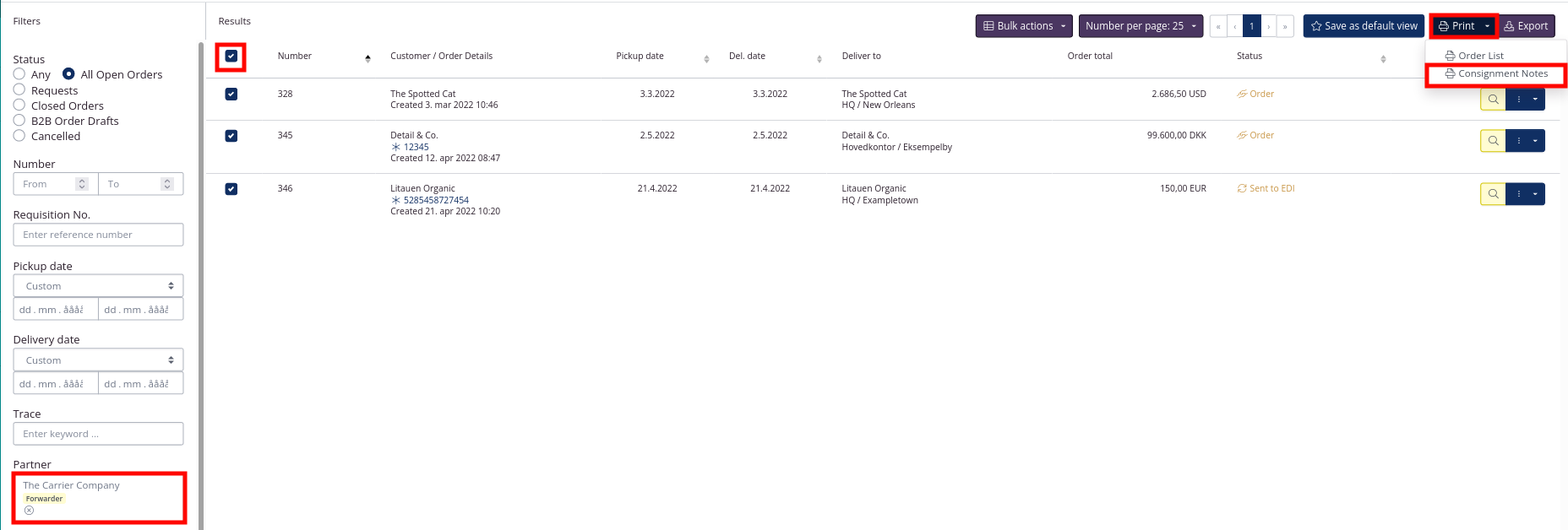 How to create consignment notes