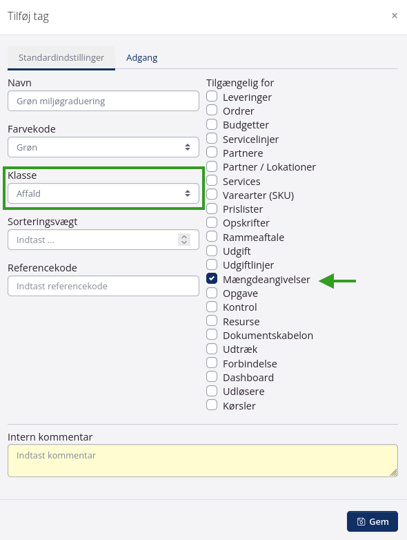 Tags til mængdeangivelser