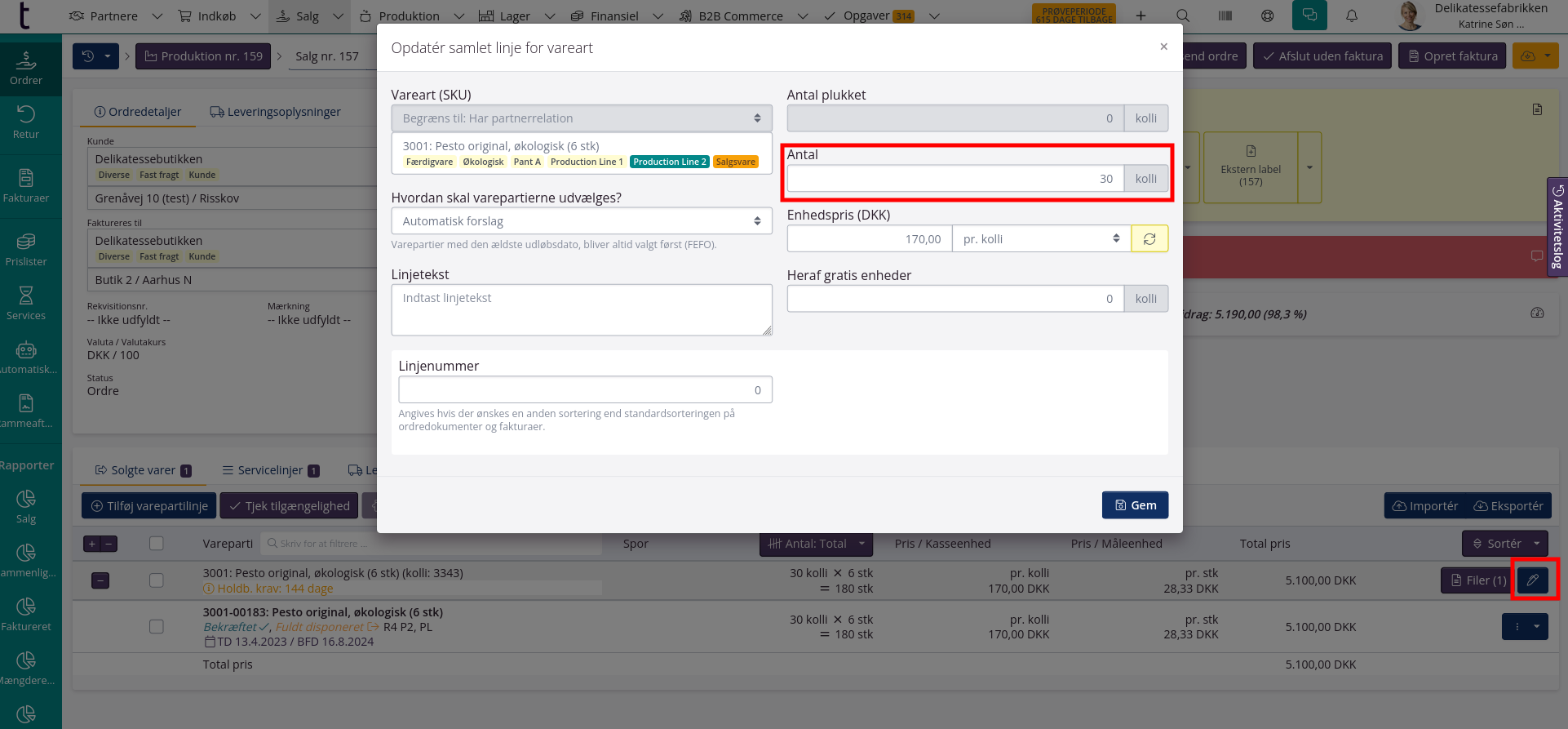 Automatisk opdatering af bagvedliggende ordre