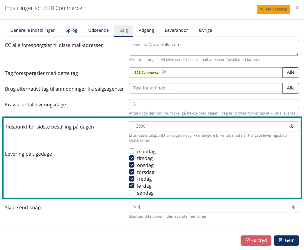 Adgang til menupunkter