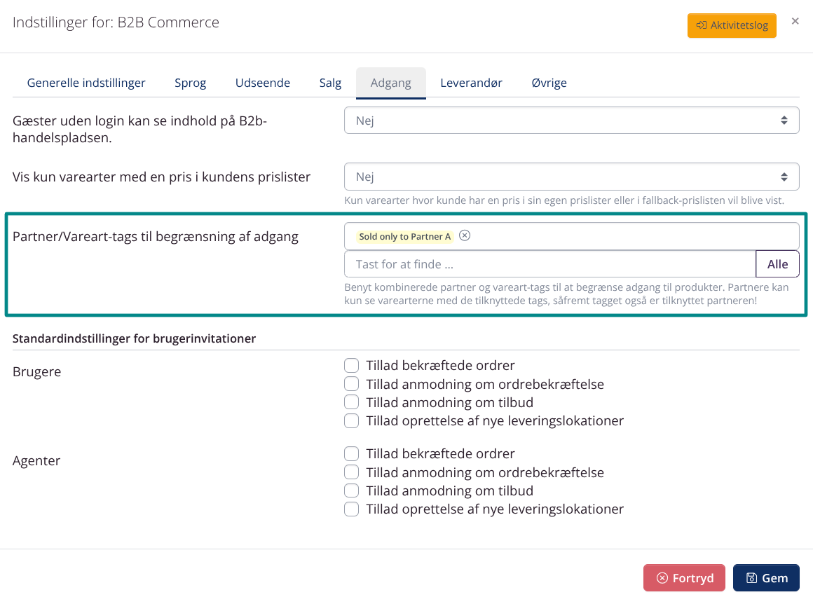 B2B Commerce Settings: Limit Access with Tags