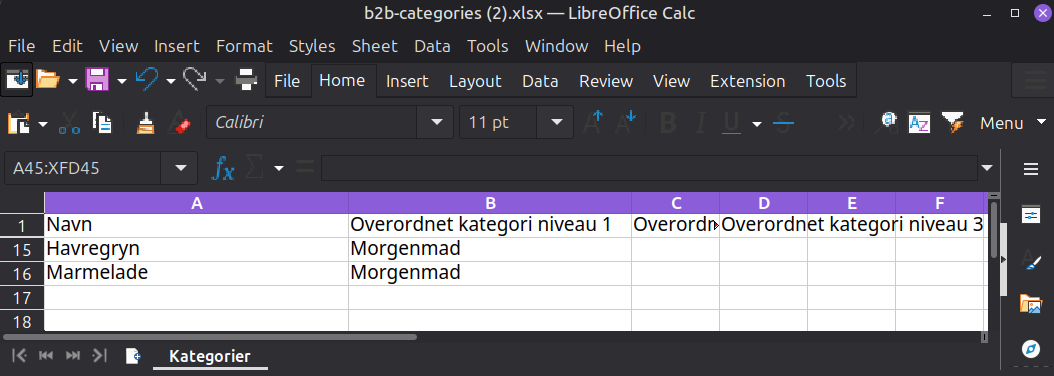 B2B Commerce: eksempel på fil
