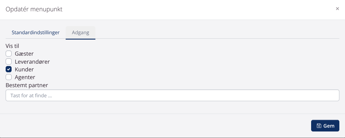 Adgang til menupunkter