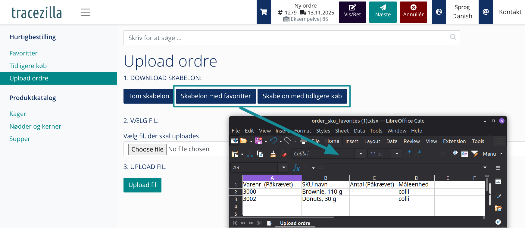 Upload ordre: Skabeloner