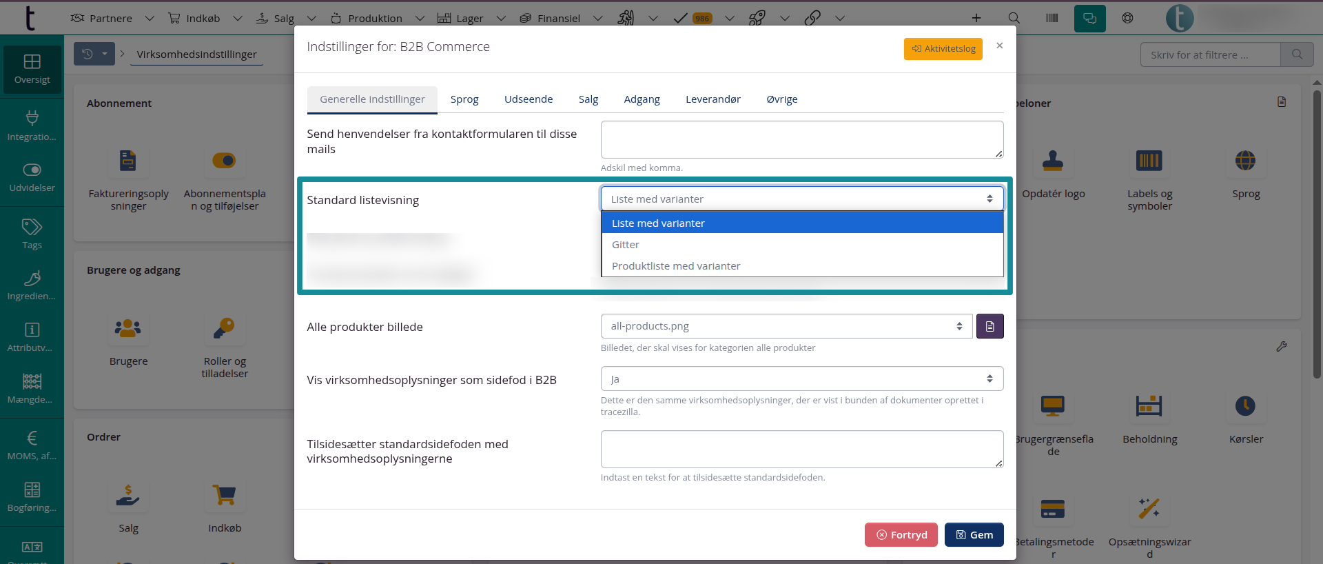B2B-virksomhedsindstillinger: Generelle indstillinger
