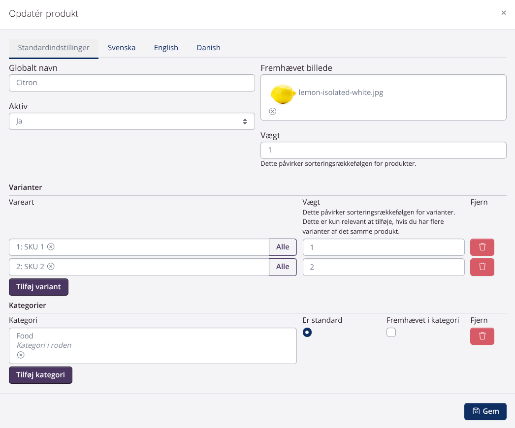 B2B Produktindstillinger
