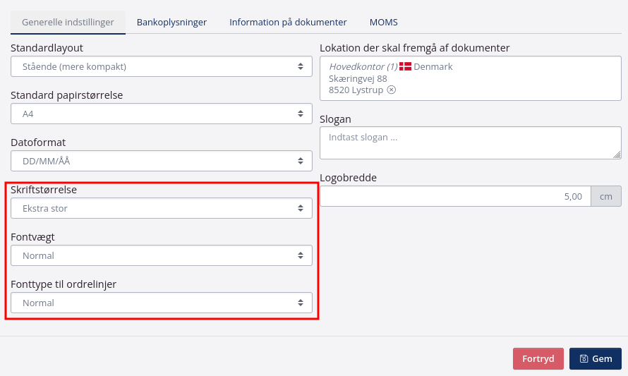 Indstillinger for dokumenter