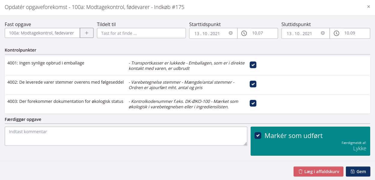 Opgave på indkøbsordre