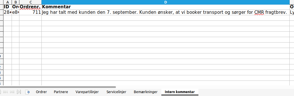 Interne kommentarer og bemærkninger kan eksporteres fra ordreoversigten