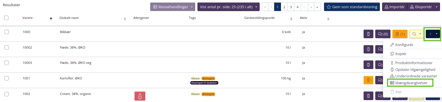 Mængdeangivelser SKU