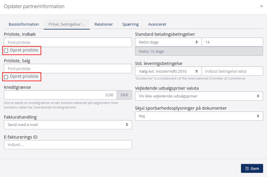 Automatisk oprettelse af prislister