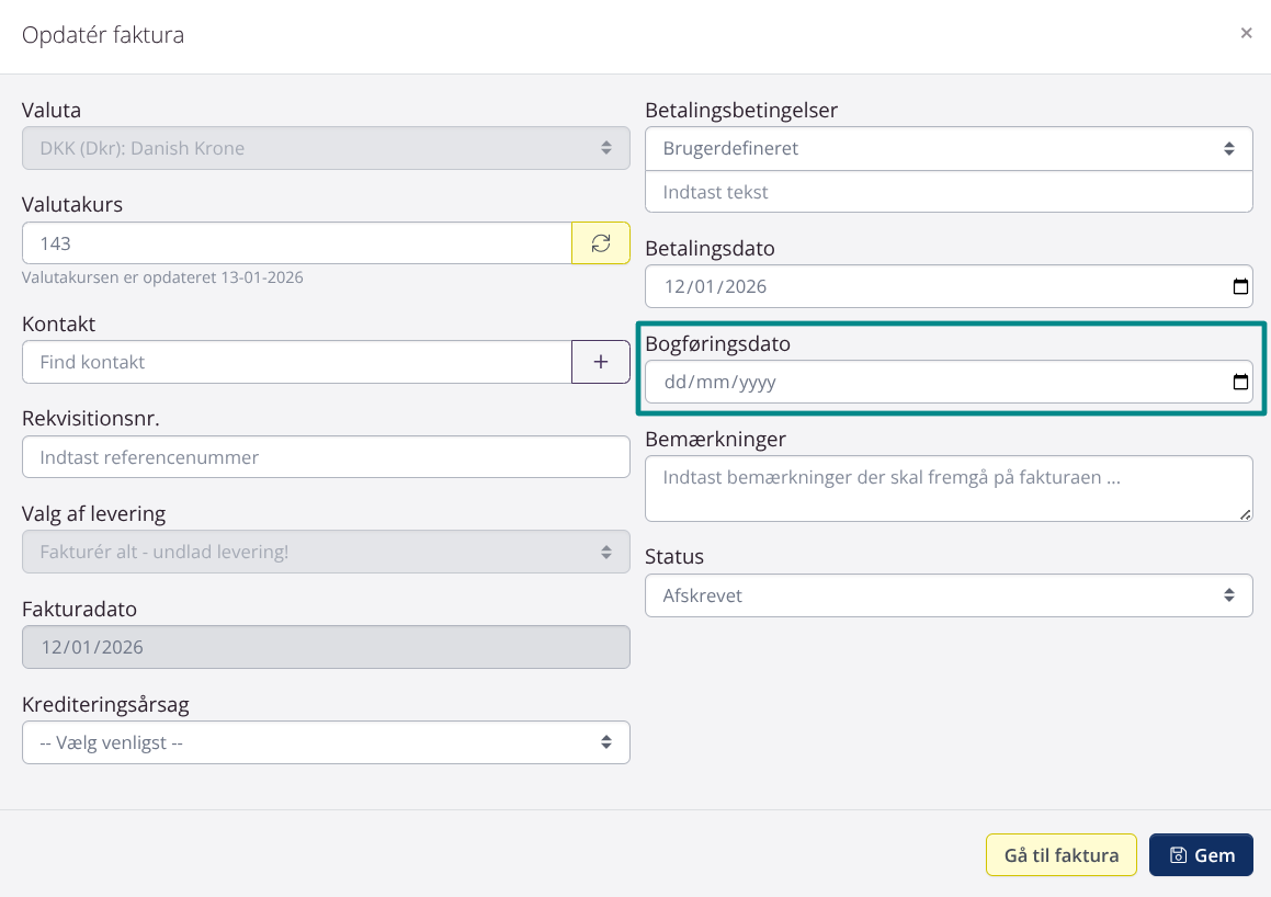 Kreditnota: Bogføringsdato