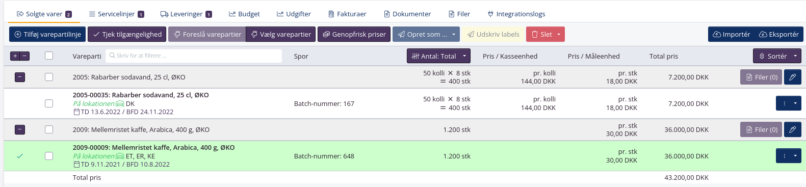 Markering af plukkede varer