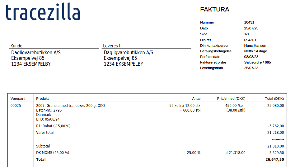 Kreditnota med en rabatlinje