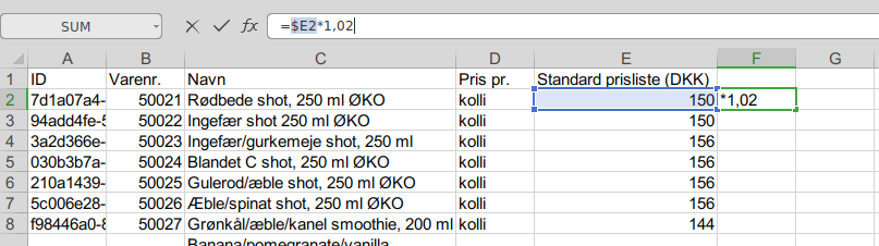 Opdatering af priser i XLSX-fil