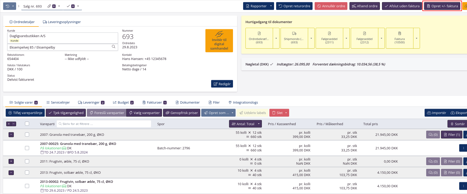 Create invoice after changes