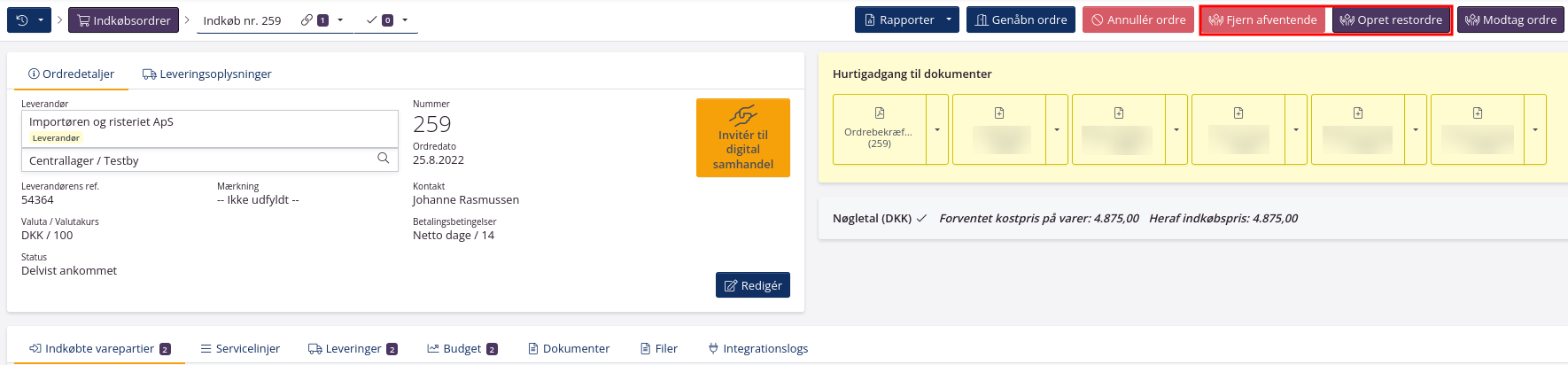 Genveje til at slette varer på levering el. opret restordre