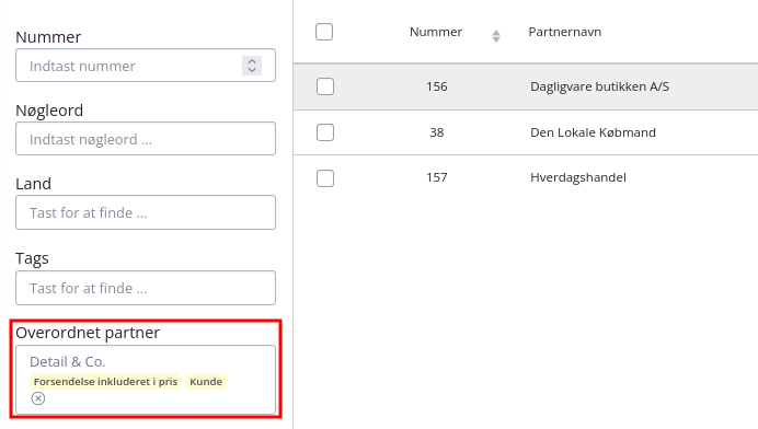 Overordnet partner filter