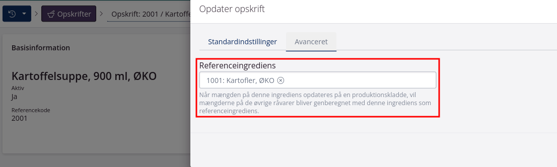 Sæt en referenceingrediens