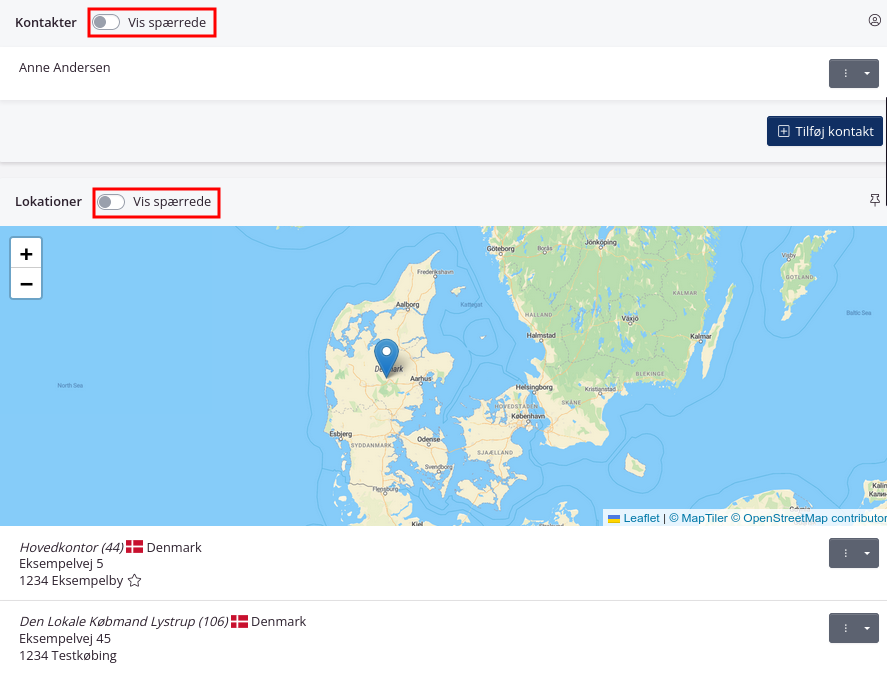 Spærrede kontakter og lokationer skjules