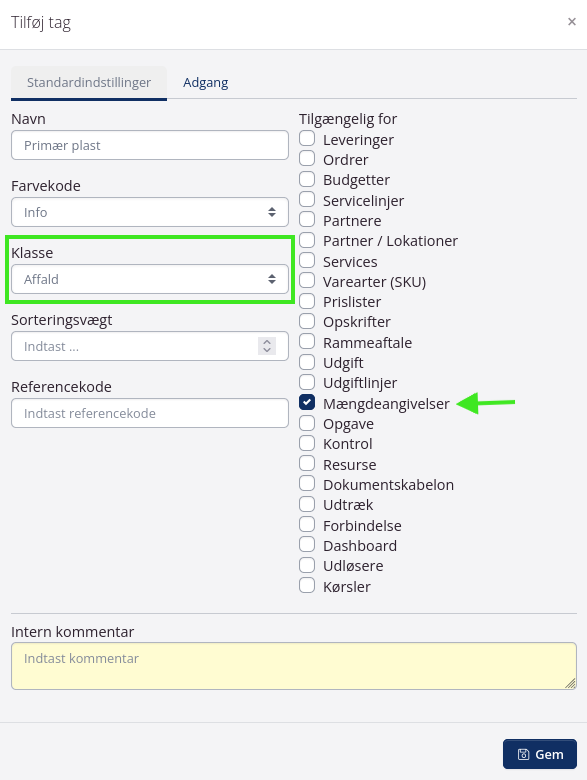 Tags til mængdeangivelser