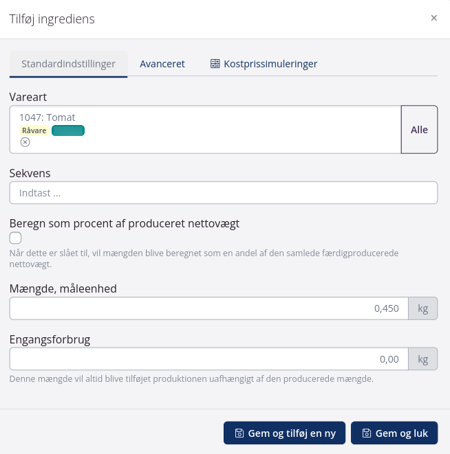 Tilføj ingrediens