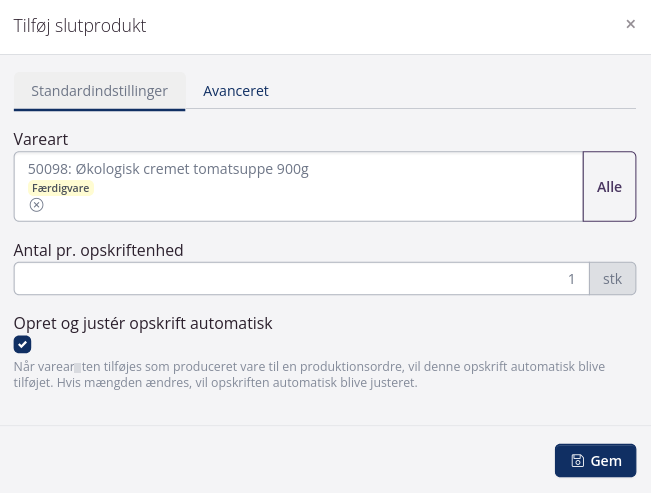 Tilføj slutprodukt