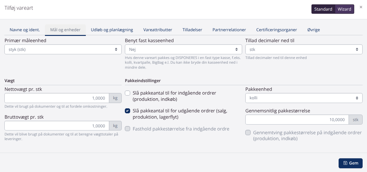 Pakkeantal: Udgående