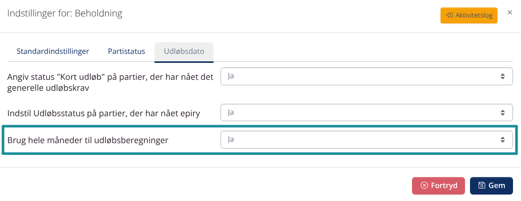 Hele måneder i udløbsberegninger