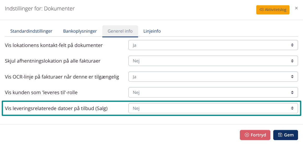 Skjul leveringsoplysninger