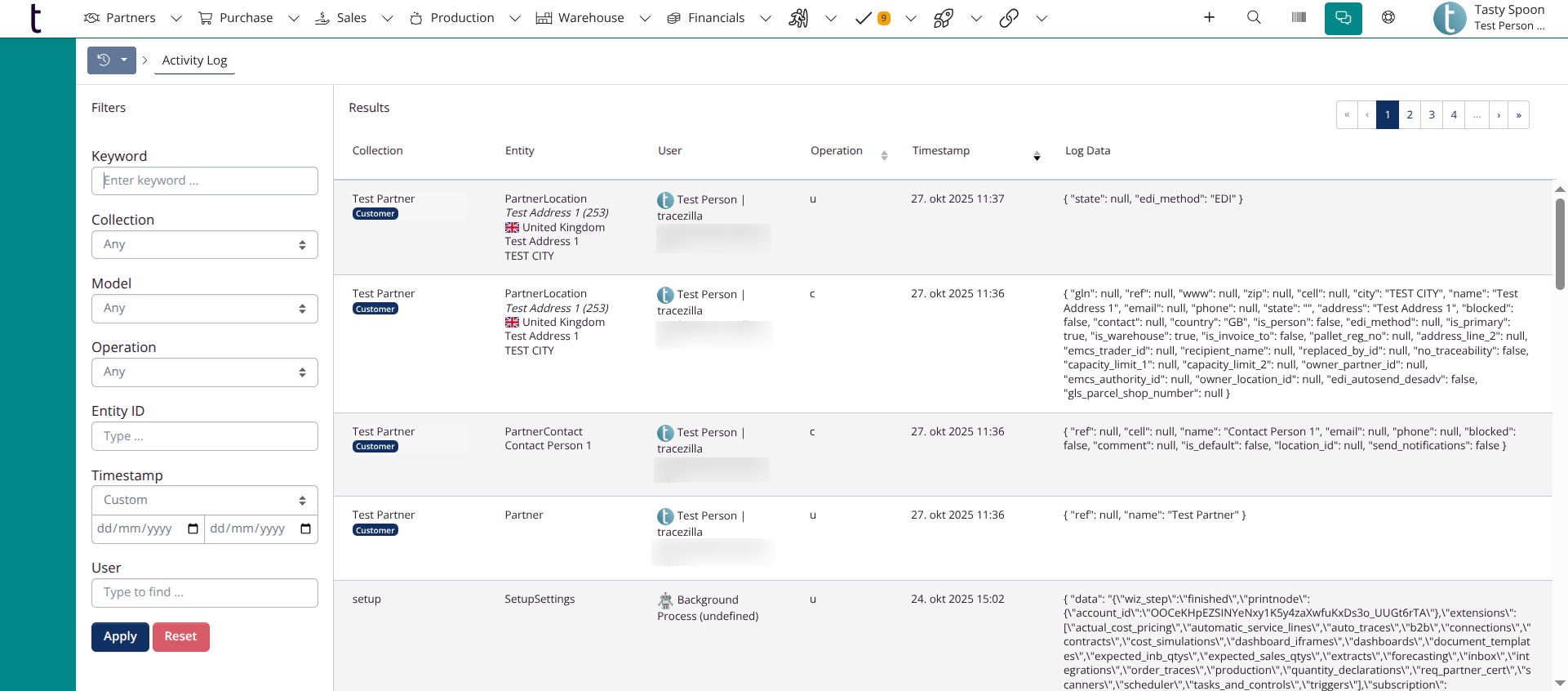 Main activity log: Overview