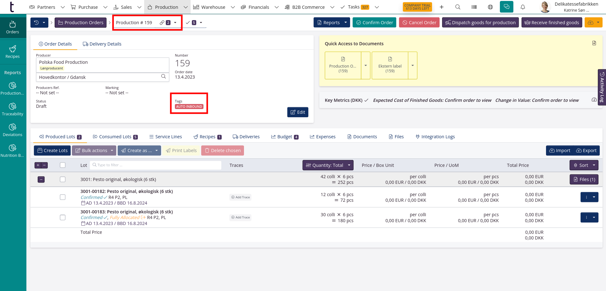 Order creation based on automatic suggestion