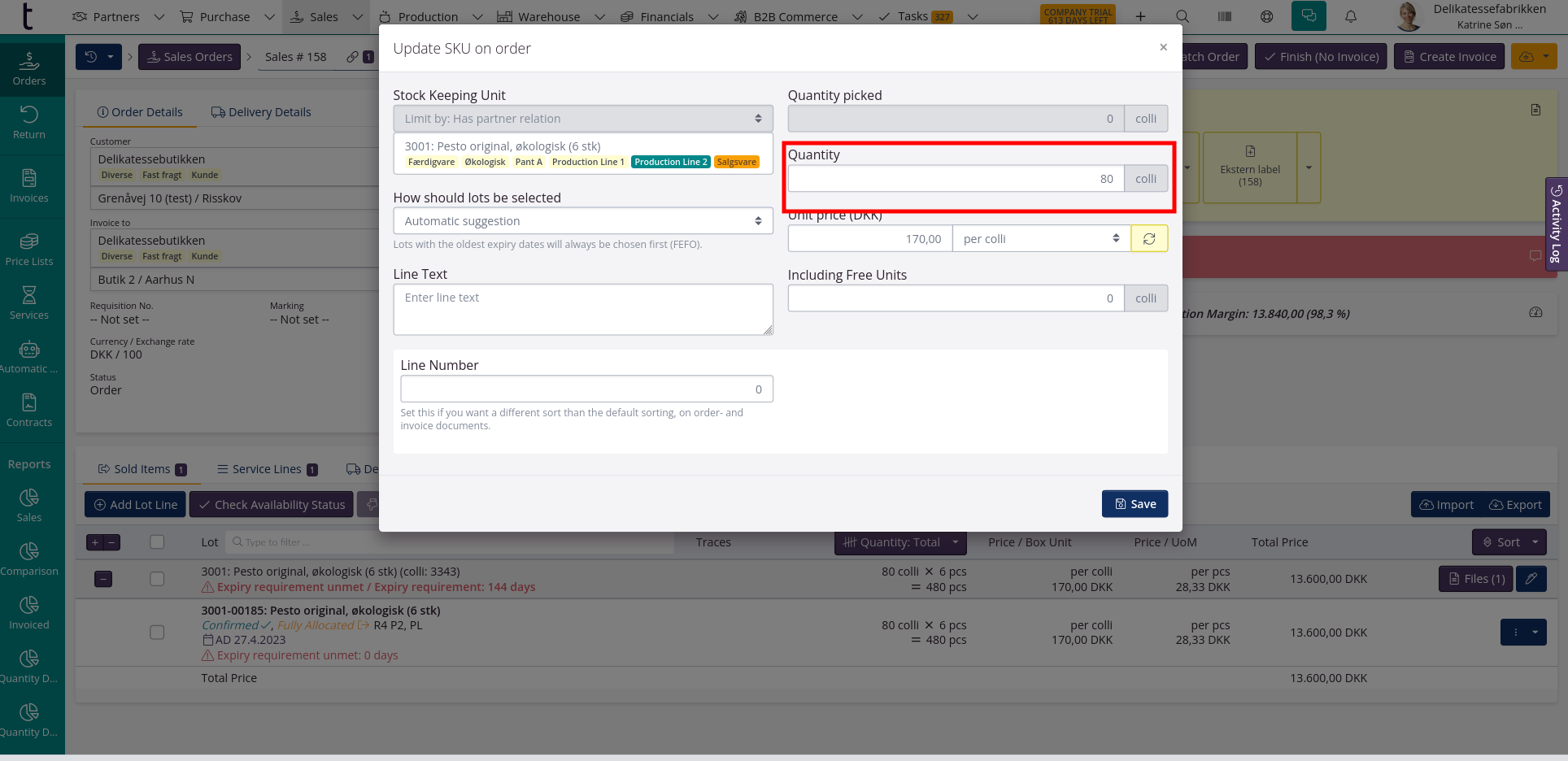 Automatic update of linked inbound order