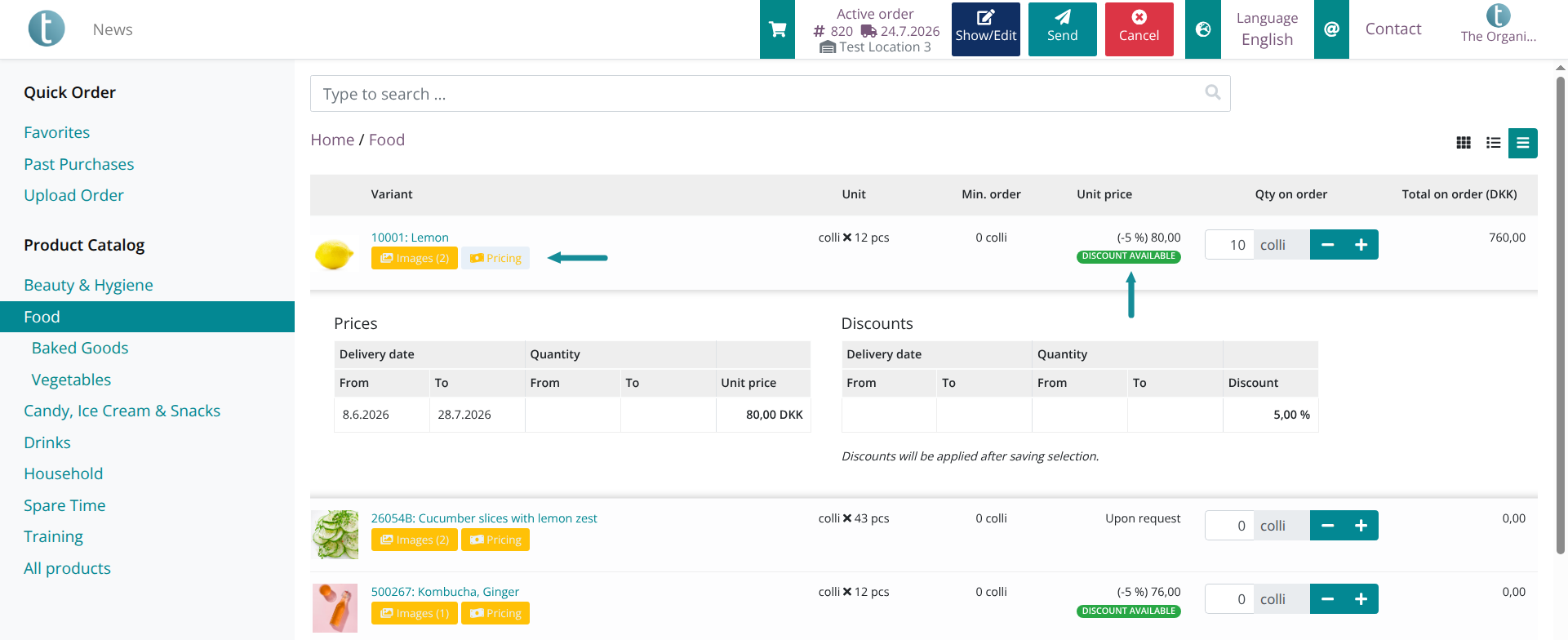 Discounts and price details