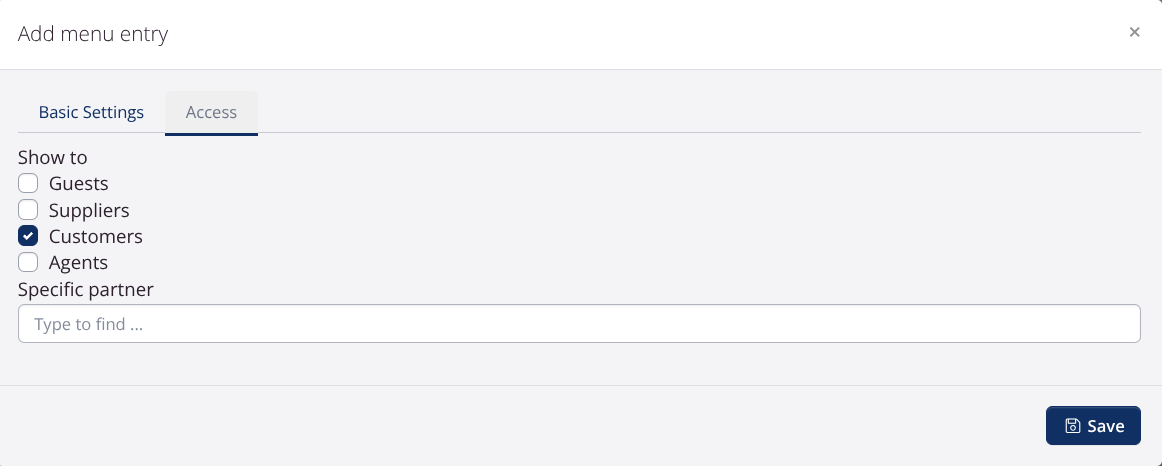 Access to menu items