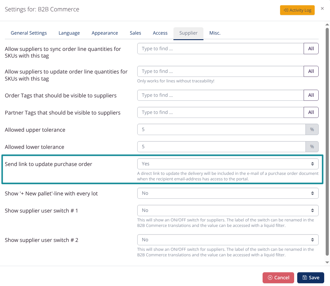 B2B: Link to update order