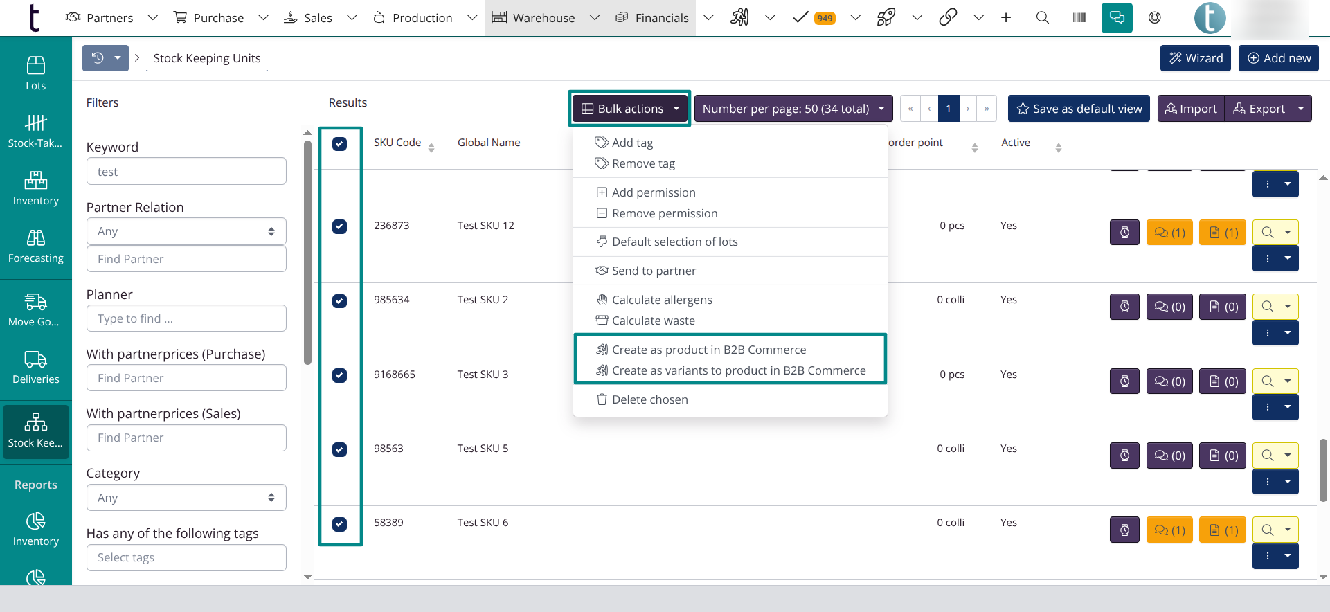 Add products to B2B from the SKU overview