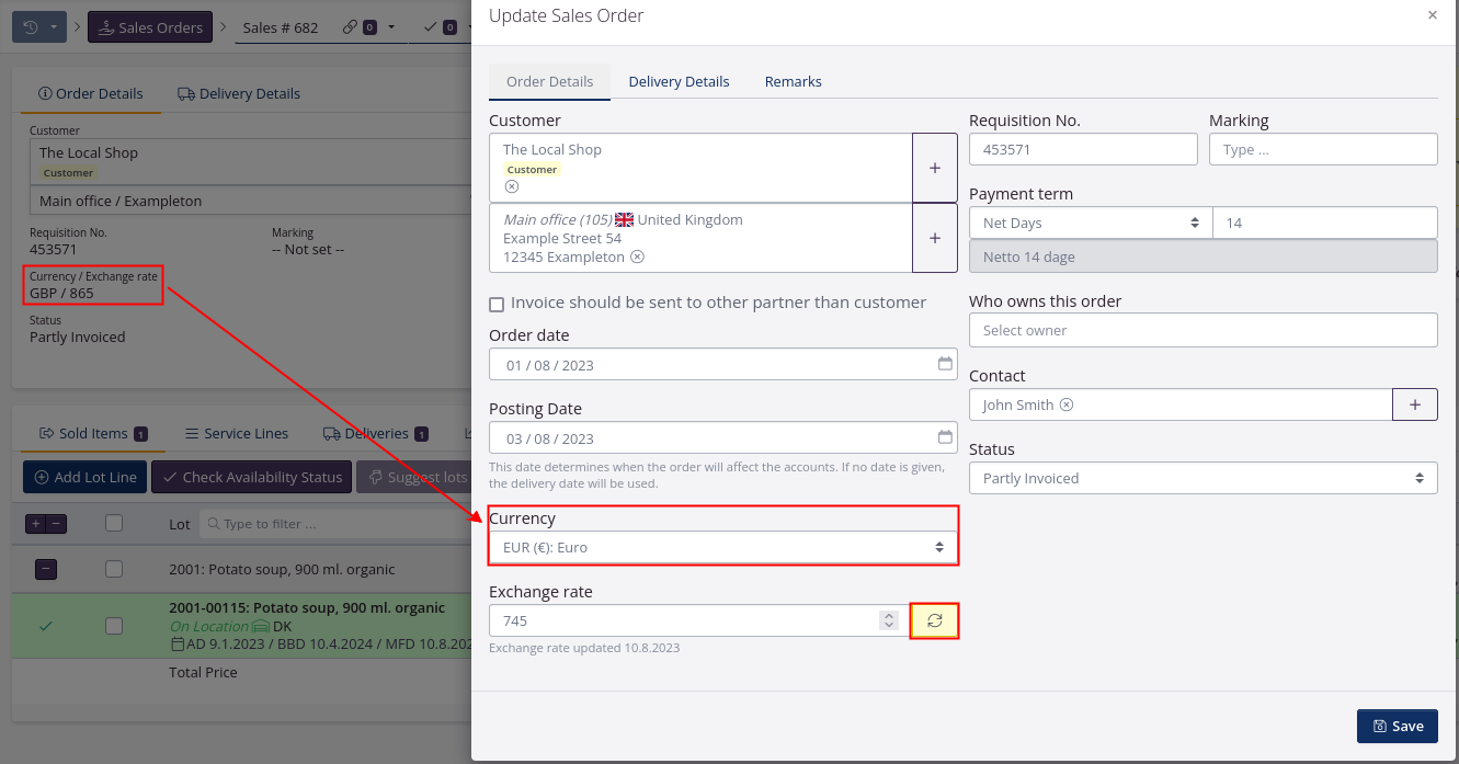 Edit currency and refresh exchange rate