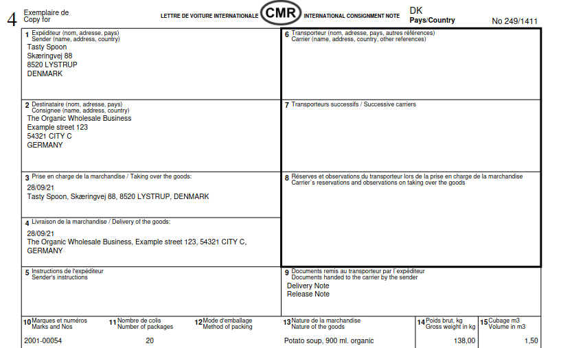 CMR consignment note