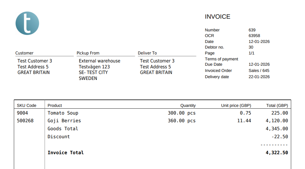 Example of compact invoice