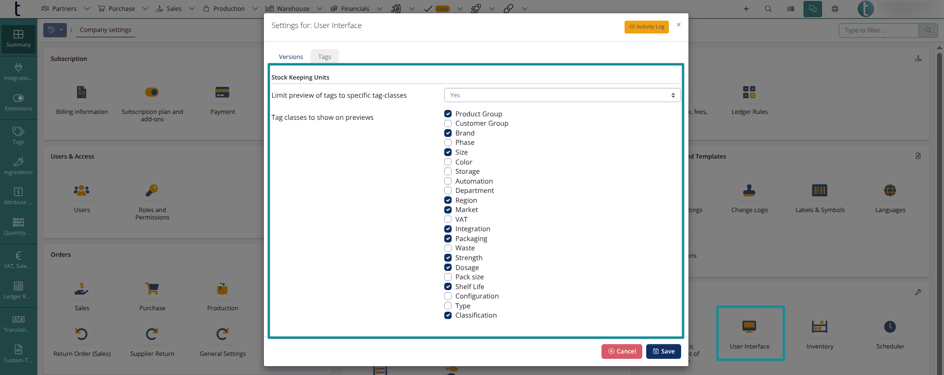 Company settings: Tag visibility