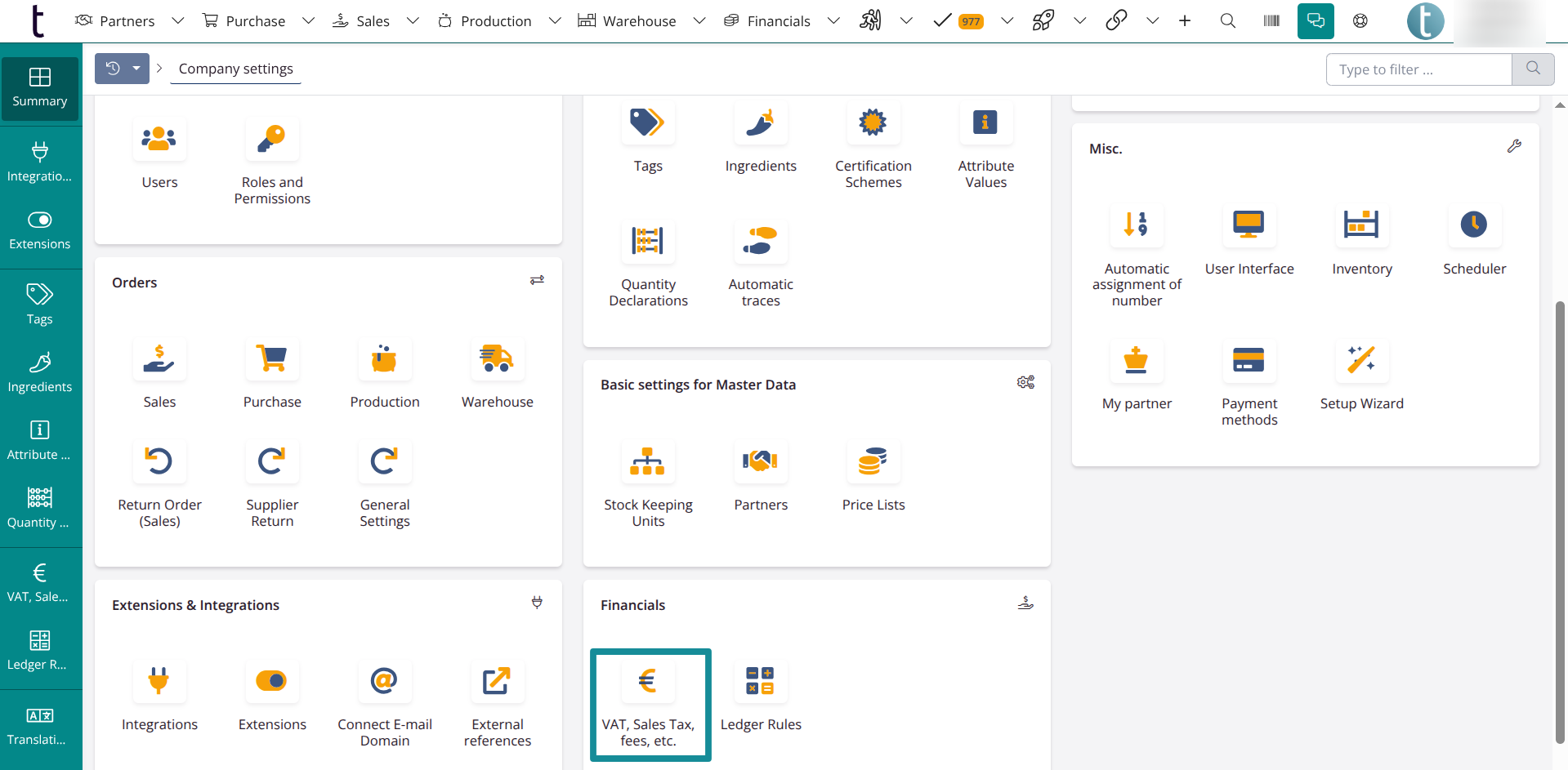Company Settings > VAT