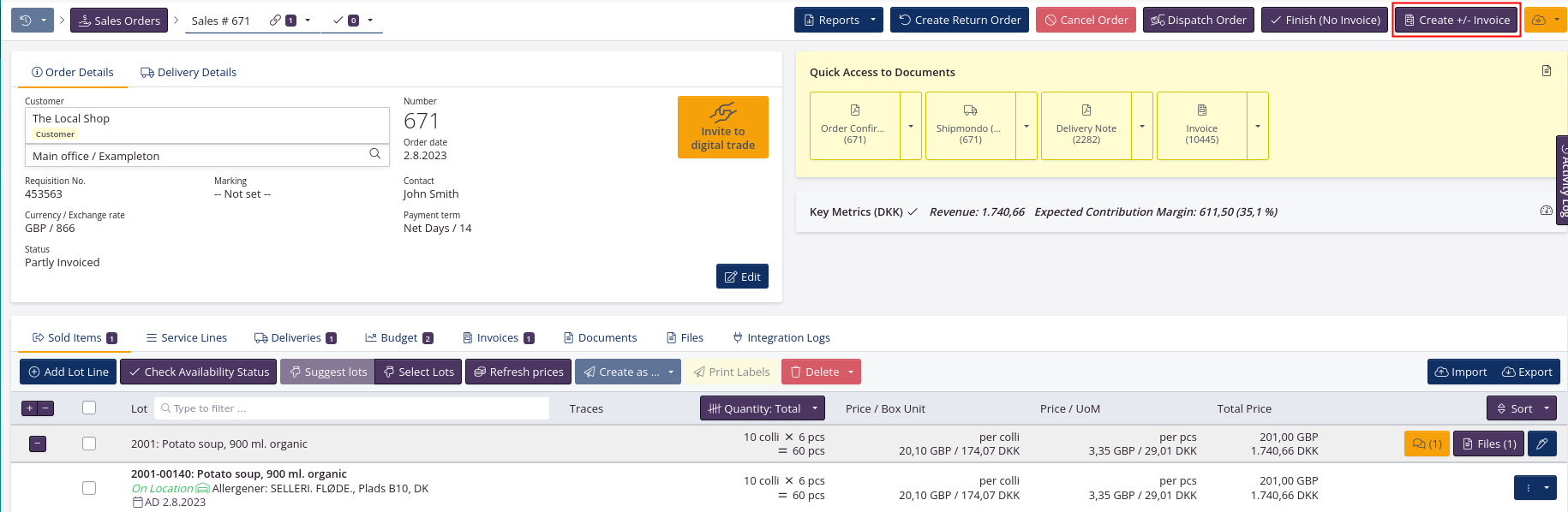 Create credit note as a plus minus invoice