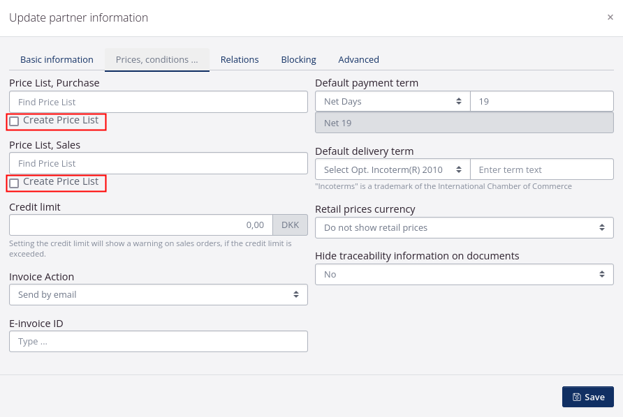 Automatic creation of price lists