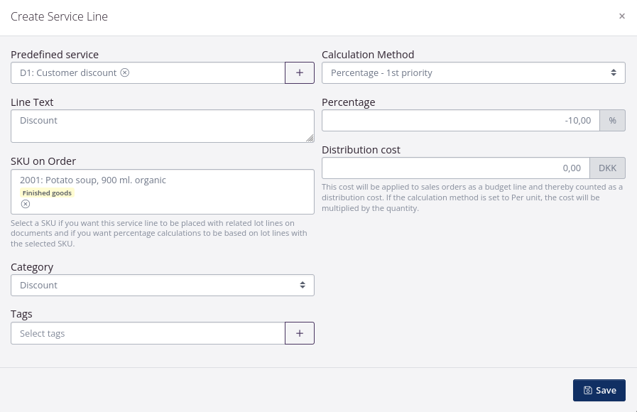 Create service line for discount